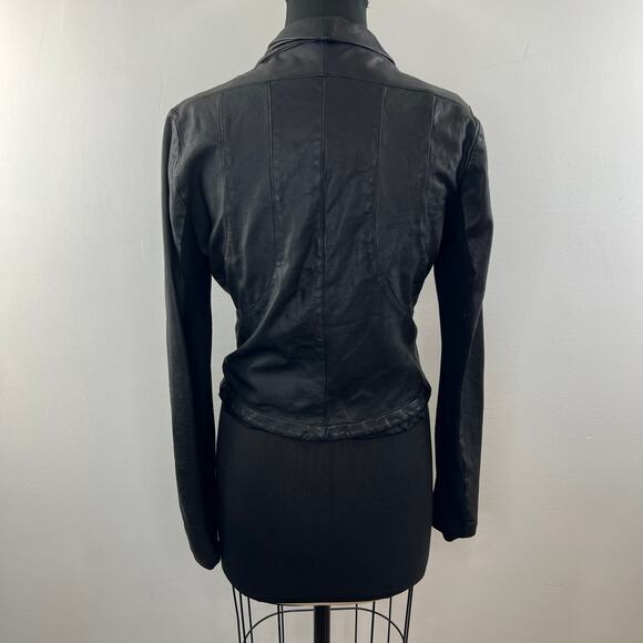 Baileys 44 Black Biker Jacket Leather Cropped Shawl Lapel Open Front Size 8 NEW - Picture 6 of 8